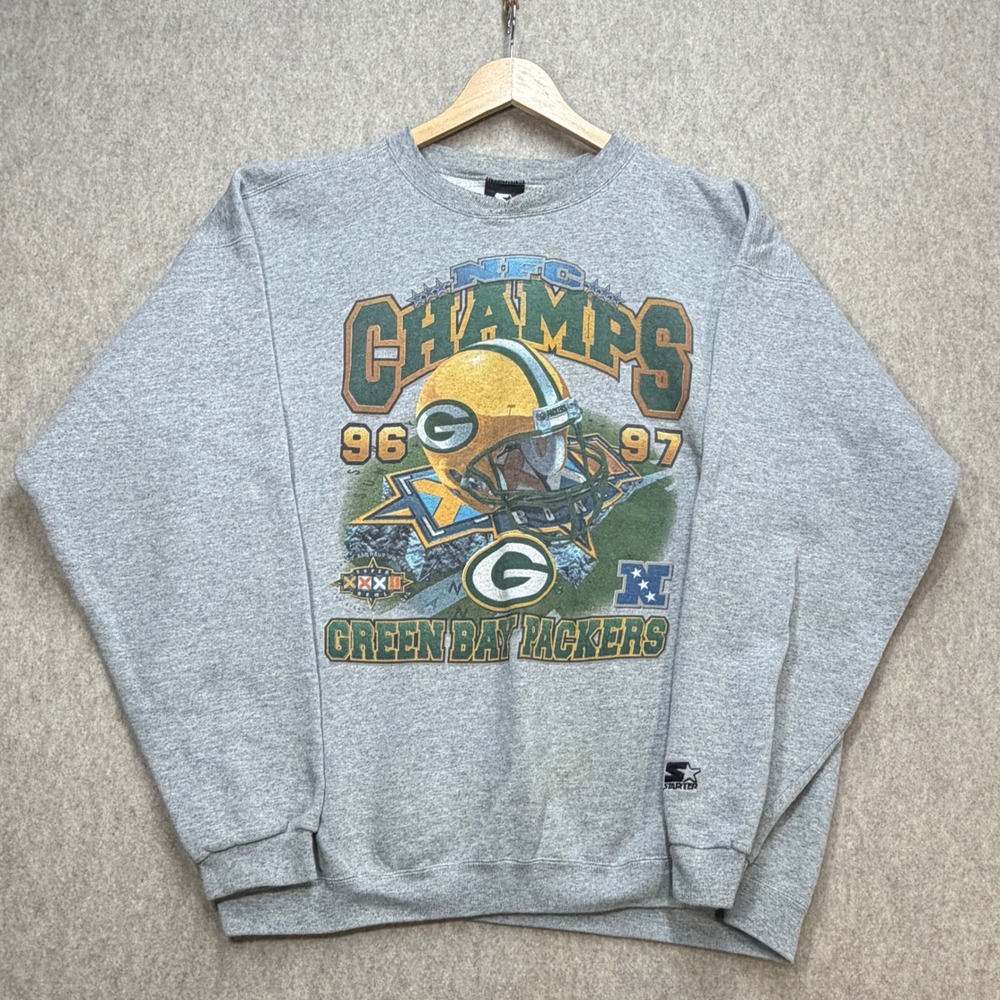 Vintage 96 97 Starter Mens XL Gray NFC Champs Green Bay Packers Sweatshirt USA